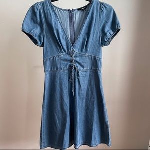 Express Denim Dress V-Neck with Cap Sleeves (Size 00)